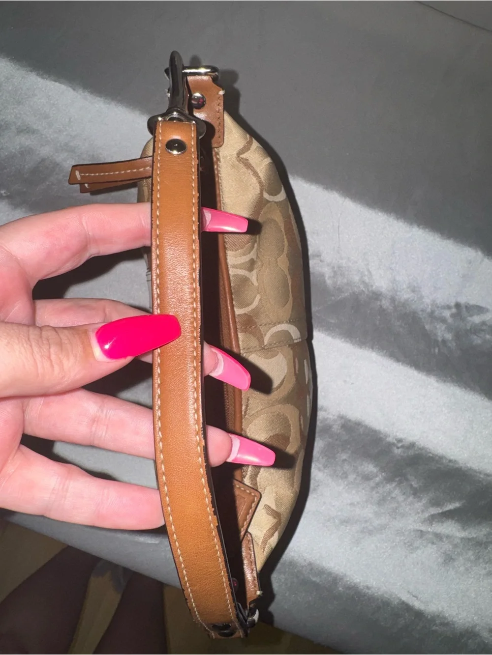 Coach Signature Canvas Hobo Bag in Tan and Cream
